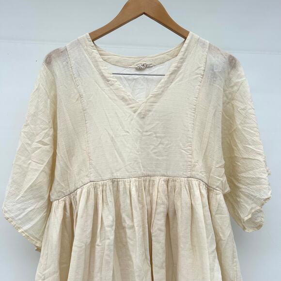 World Of Crow Boxy Sleeve Summer Dress Cotton Cottagecore Boho Cream XS Prairie - Picture 4 of 11